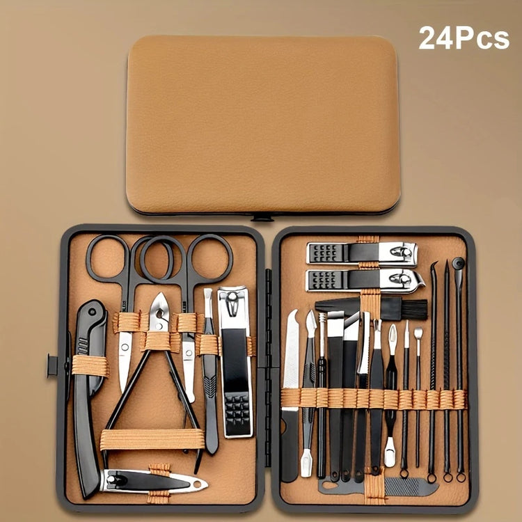 Ensemble manucure et pédicure professionnel en acier inoxydable avec étui – coupe-ongles petit, moyen, grand et diagonal, ciseaux, pinces, lime et outils de soins complets – kit pour mains et pieds. Livraison offerte !
