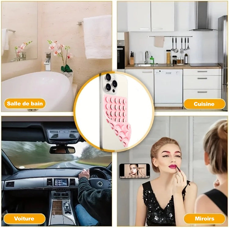 Ventouses ultra-adhérentes pour tous les smartphones, fixation double-face, maintien solide sur toutes les surfaces lisses, idéal pour la cuisine, la salle de bain, la voiture et les loisirs mains libres. Livraison prioritaire offerte !