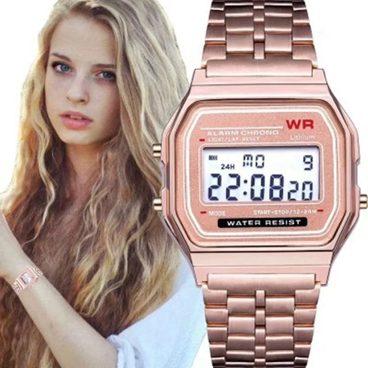 Montre digitale rétro classique pour femme avec cadran carré et affichage LED, 4 couleurs disponibles. Livraison prioritaire offerte !
