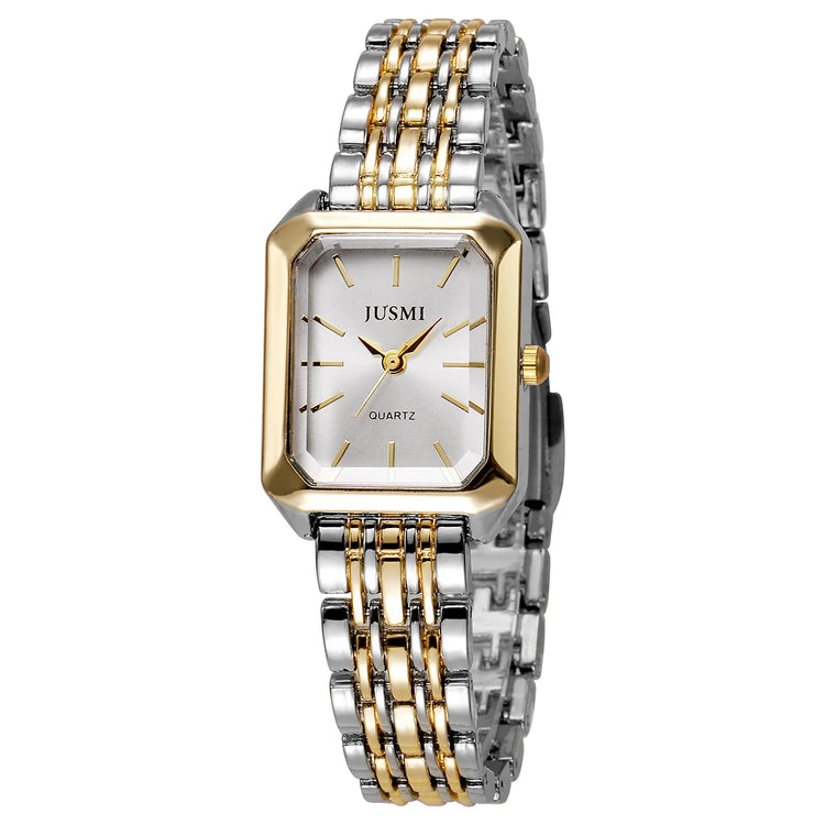Montre carrée élégante pour femme, bracelet en métal bicolore. Livraison prioritaire offerte !