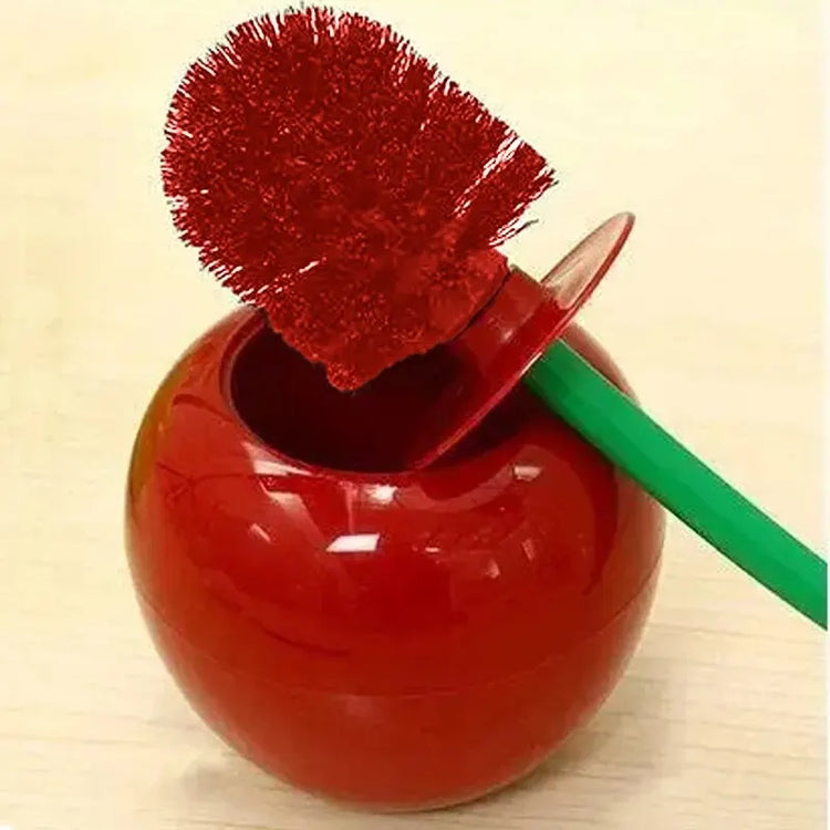 Brosse WC en forme de cerise avec support compact, brosse mignonne, design original, poignée ergonomique incurvée, poils robustes pour nettoyage en profondeur, anti-goutte, hygiénique. Livraison prioritaire offerte !