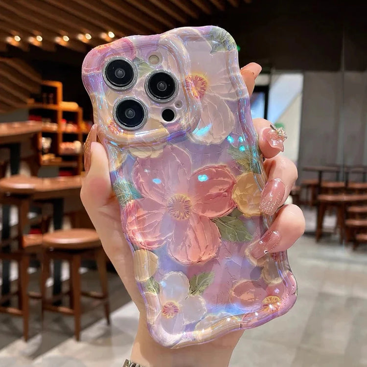 Coque artistique en silicone pour tous les iPhone, style peinture à l’huile rétro avec fleurs en relief, design luxueux, protection complète contre les chocs, 4 modèles floraux élégants. Livraison offerte !