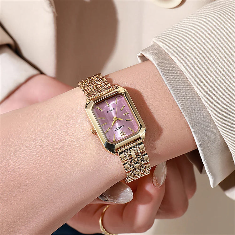 Montre élégante pour femme avec cadran rectangulaire en acier inoxydable, 8 couleurs disponibles. Livraison prioritaire offerte !