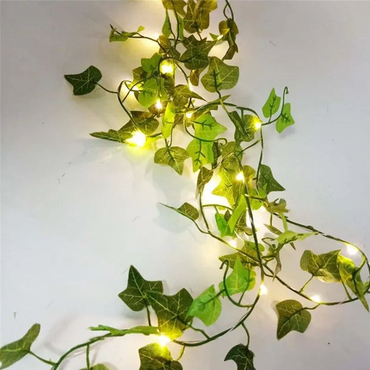 Magnifique guirlande lumineuse à feuilles vertes, 4 types de feuillage (lierre, dill, pastèque), avec ampoules LED et alimentation à piles, pour décoration intérieure, murale, balcon, jardin, etc. Livraison prioritaire offerte !
