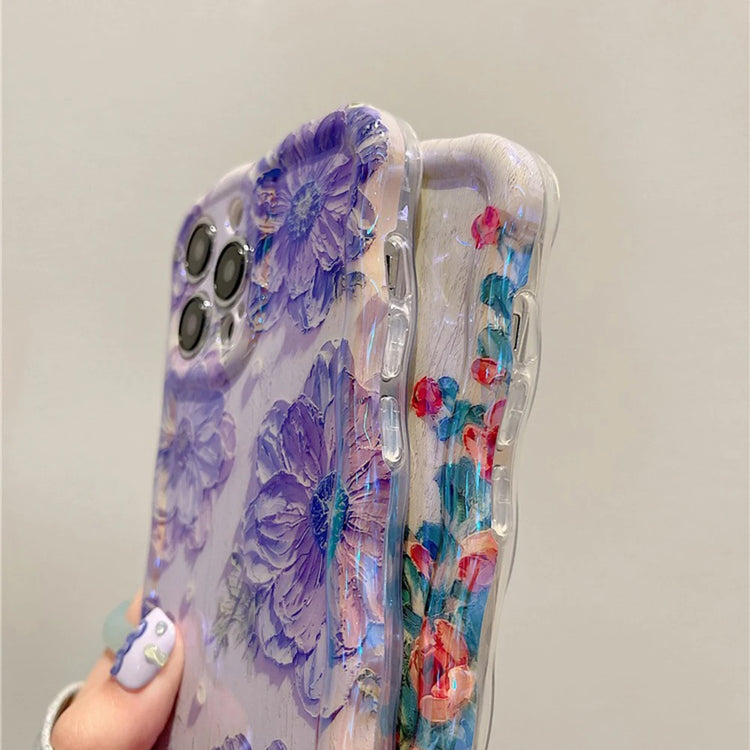 Coque artistique en silicone pour tous les iPhone, style peinture à l’huile rétro avec fleurs en relief, design luxueux, protection complète contre les chocs, 4 modèles floraux élégants. Livraison offerte !