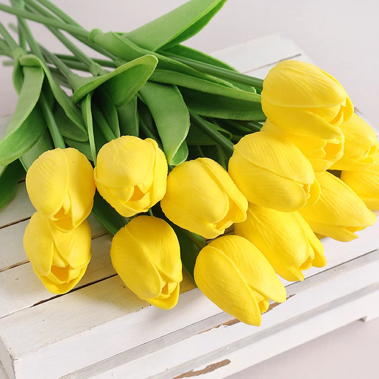 Magnifique bouquet ultra réaliste de tulipes au toucher naturel pour décoration de la maison, fleurs artificielles de haute qualité, lot de 5 tulipes. Livraison prioritaire offerte !