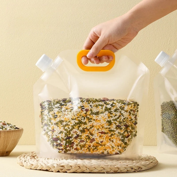 Sacs de stockage de nourriture hermétiques, réutilisables et sans BPA avec poignée et capuchon, résistants à l'humidité, économes en espace, transparents et écologiques, parfaits pour aliments et liquides. La livraison prioritaire est offerte !