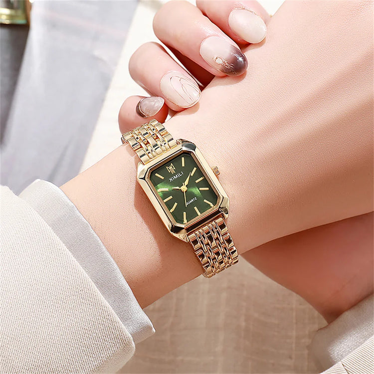 Montre élégante pour femme avec cadran rectangulaire en acier inoxydable, 8 couleurs disponibles. Livraison prioritaire offerte !