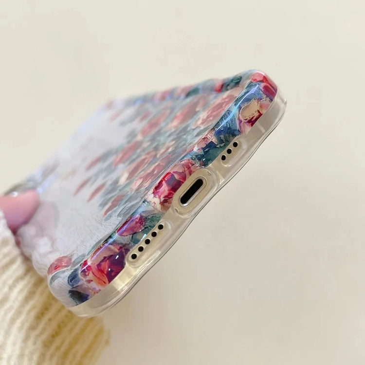 Coque artistique en silicone pour tous les iPhone, style peinture à l’huile rétro avec fleurs en relief, design luxueux, protection complète contre les chocs, 4 modèles floraux élégants. Livraison offerte !