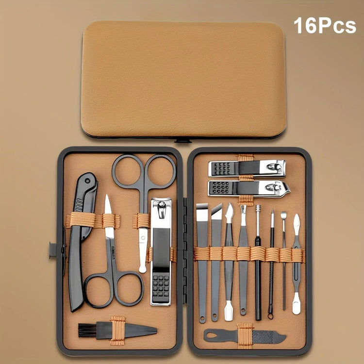 Ensemble manucure et pédicure professionnel en acier inoxydable avec étui – coupe-ongles petit, moyen, grand et diagonal, ciseaux, pinces, lime et outils de soins complets – kit pour mains et pieds. Livraison offerte !