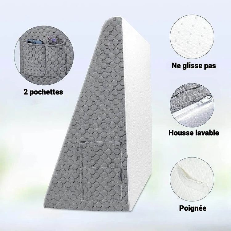 Coussin-triangle 4-en-1 Premium : Soulage efficacement les tensions aux jambes, offre un soutien ergonomique et un confort ultime. La livraison prioritaire est offerte !