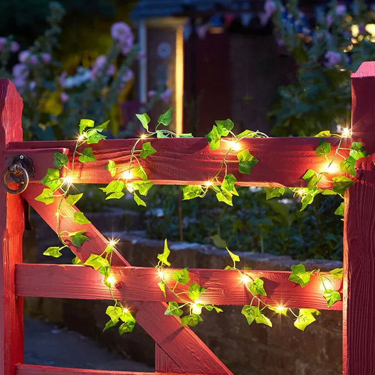 Magnifique guirlande lumineuse à feuilles vertes, 4 types de feuillage (lierre, dill, pastèque), avec ampoules LED et alimentation à piles, pour décoration intérieure, murale, balcon, jardin, etc. Livraison prioritaire offerte !