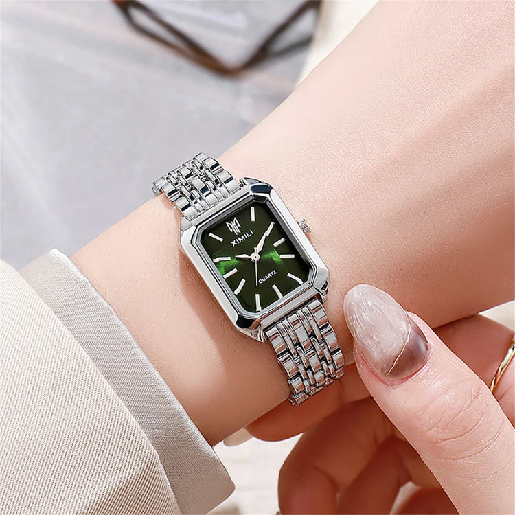 Montre élégante pour femme avec cadran rectangulaire en acier inoxydable, 8 couleurs disponibles. Livraison prioritaire offerte !