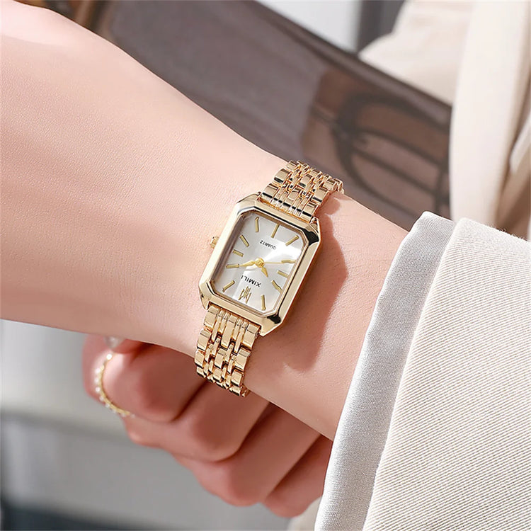 Montre élégante pour femme avec cadran rectangulaire en acier inoxydable, 8 couleurs disponibles. Livraison prioritaire offerte !