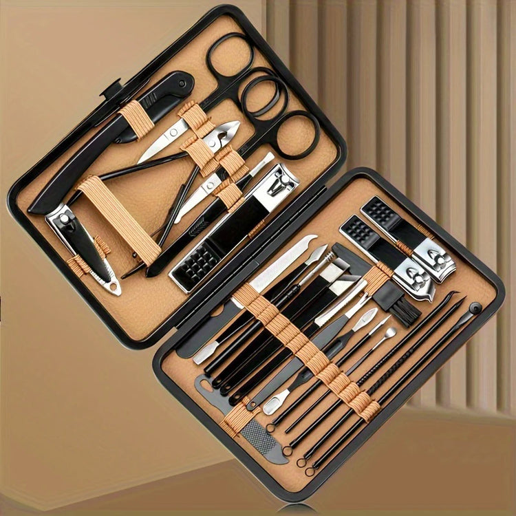 Ensemble manucure et pédicure professionnel en acier inoxydable avec étui – coupe-ongles petit, moyen, grand et diagonal, ciseaux, pinces, lime et outils de soins complets – kit pour mains et pieds. Livraison offerte !