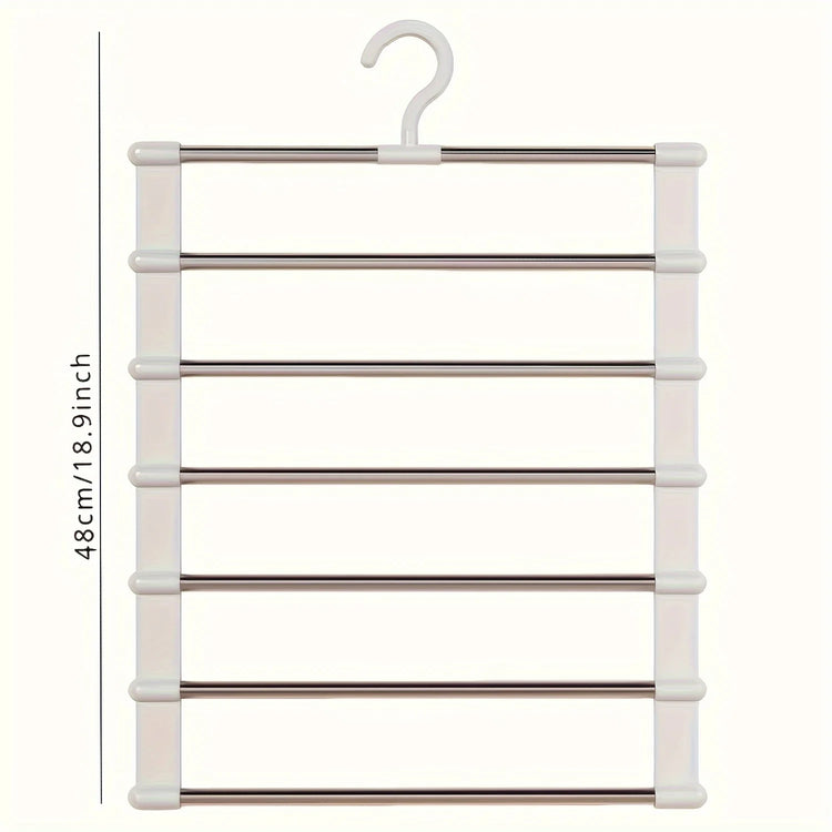 Cintre pliable en acier inoxydable – 7 barres – rangement gain de place pour jeans, pantalons, leggings – support robuste et antidérapant. Livraison offerte !