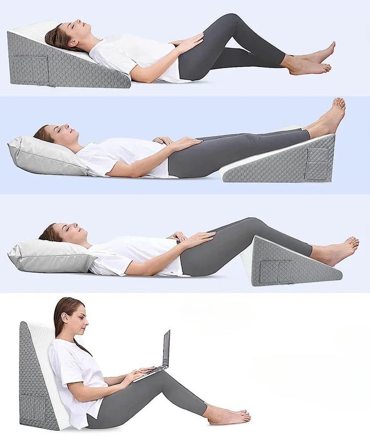 Coussin-triangle 4-en-1 Premium : Soulage efficacement les tensions aux jambes, offre un soutien ergonomique et un confort ultime. La livraison prioritaire est offerte !
