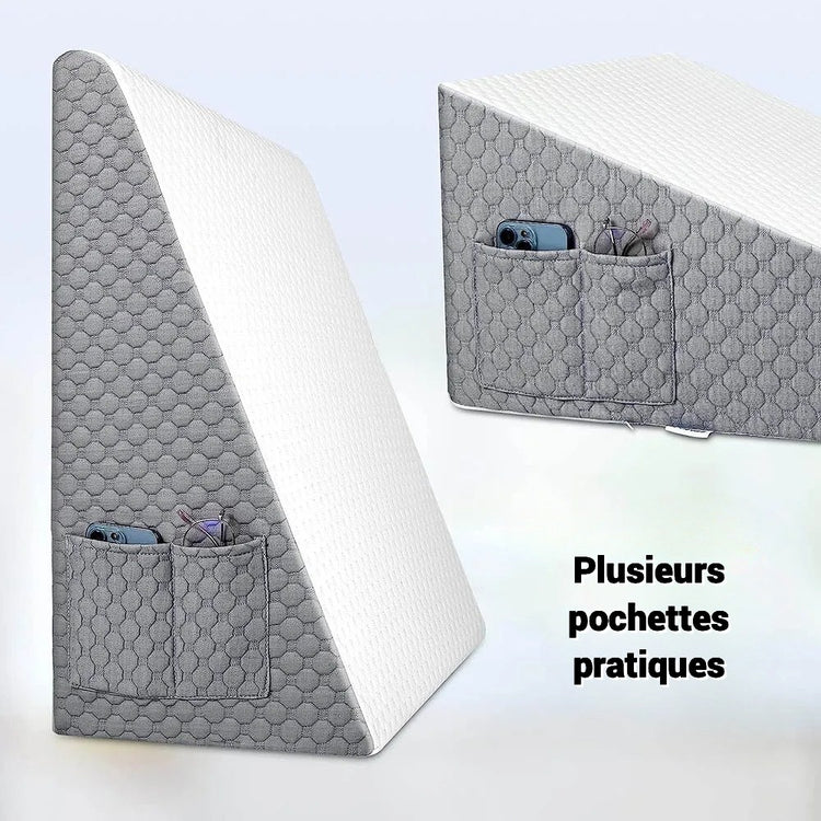 Coussin-triangle 4-en-1 Premium : Soulage efficacement les tensions aux jambes, offre un soutien ergonomique et un confort ultime. La livraison prioritaire est offerte !