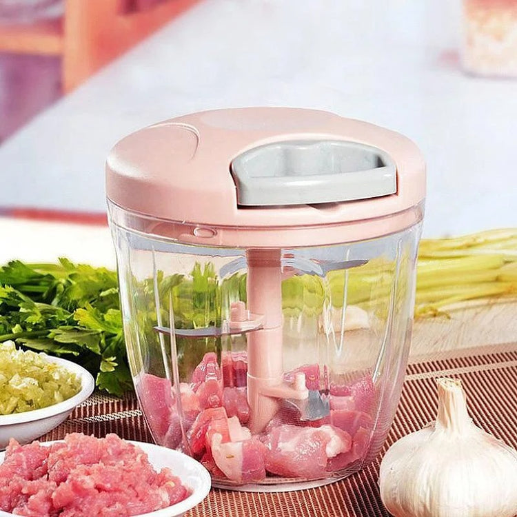 Hachoir manuel avec lames ultra tranchantes en acier inoxydable – Coupe rapide, uniforme et sans effort – Idéal pour légumes, oignons, viande, ail et herbes – Nettoyage facile. Livraison prioritaire offerte !