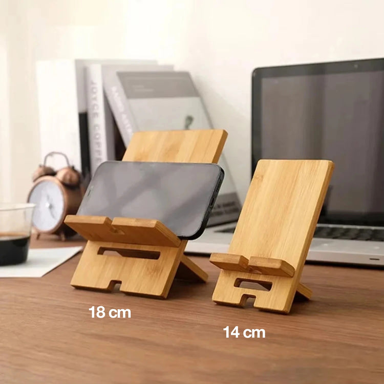 Élégant support pour smartphone en bambou naturel, ajustable à 2 inclinaisons, compatible avec tous les smartphones, stable, indispensable pour le bureau, la cuisine et la table de chevet. Livraison offerte !