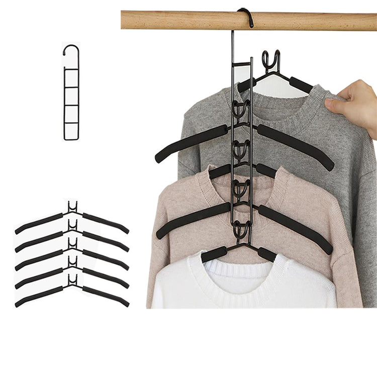 Ensemble de 5 cintres en fer détachables avec support de connexion, revêtement antidérapant, faciles à détacher, gain de place considérable pour organiser et visualiser toute votre garde-robe. Livraison prioritaire offerte !