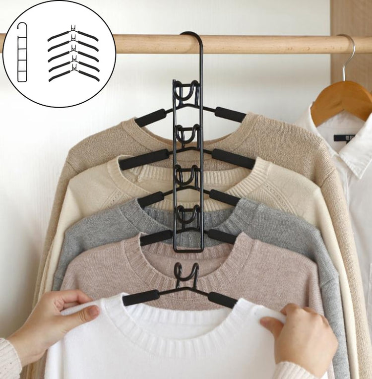 Ensemble de 5 cintres en fer détachables avec support de connexion, revêtement antidérapant, faciles à détacher, gain de place considérable pour organiser et visualiser toute votre garde-robe. Livraison prioritaire offerte !