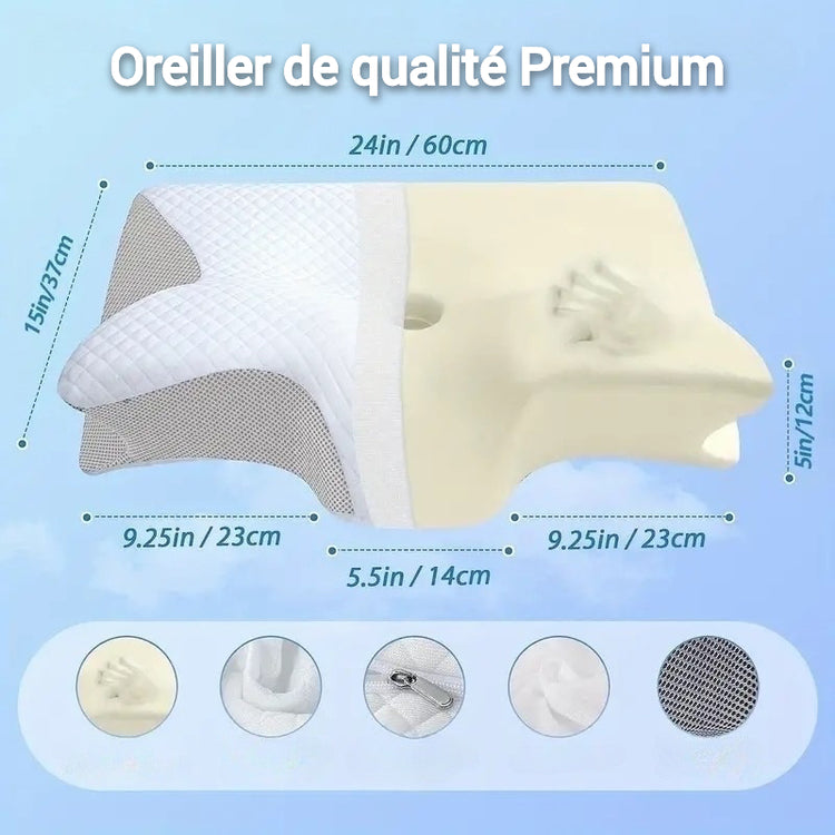 Oreiller orthopédique ergonomique en latex à mémoire de forme, qualité Premium - Réveillez-vous sans douleurs. La livraison prioritaire est offerte !