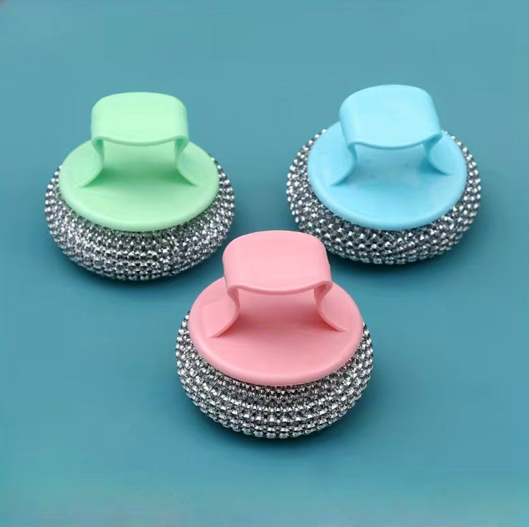 Lot de 2 brosses à récurer avec poignée, en fil d’acier fin, nettoyage puissant et sans effort pour casseroles, poêles, grilles et ustensiles de cuisine, prises ergonomiques, efficacité durable pour un ménage impeccable. Livraison offerte!