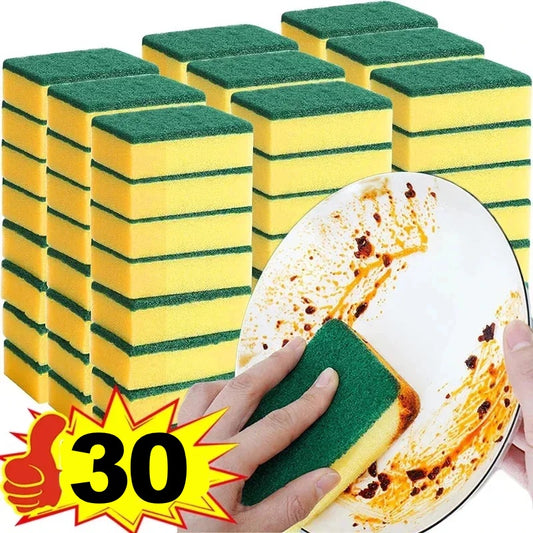 Lot de 30 éponges de nettoyage magiques double face – Ultra absorbantes, longue durée, anti-rayures, dégraissantes et anti-rouille, idéales pour casseroles, poêles, vaisselle et surfaces de cuisine. Livraison offerte !