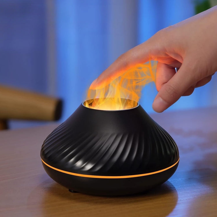 Superbe diffuseur d'arômes et humidificateur silencieux, effet flamme réaliste, 7 couleurs LED, compatible huiles essentielles, arrêt automatique sécurisé, 130ml, pour détente et bien-être. La livraison est offerte !