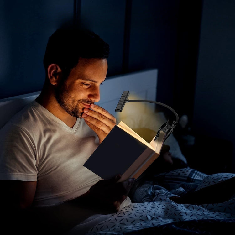 Ingénieuse lampe de lecture 19 LED Premium, pince jusqu'à 3cm, rechargeable, protection des yeux sans lumière bleue, gradation et 3 couleurs, cou flexible à 360°, longue durée, portable pour lire au lit. La livraison prioritaire est offerte !