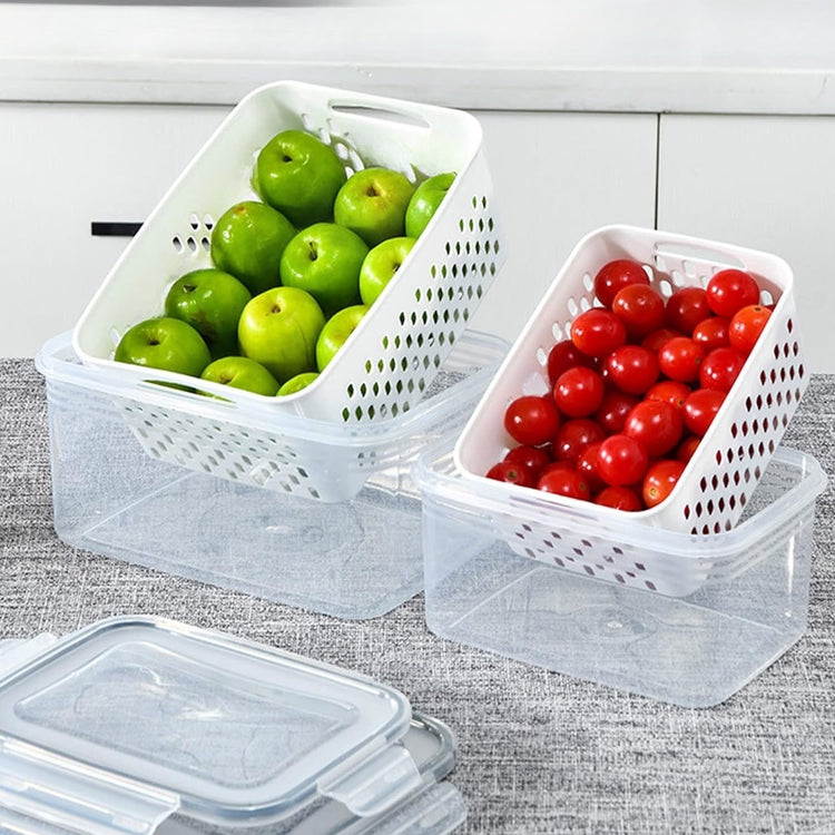 Boîtes de conservation multifonctionnelles pour réfrigérateur avec panier passoire, en silicone sans BPA, résistantes aux odeurs et empilables, idéales pour fruits, légumes, oeufs, viandes et tellement plus. La livraison prioritaire est offerte !