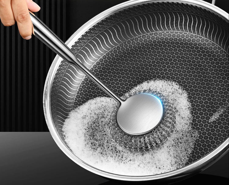 Brosse à récurer multifonction en acier inoxydable avec long manche ergonomique, anti-rayures, nettoyage puissant et hygiénique, ultra-durable et antirouille, avec 2 têtes de brosse de rechange. Livraison offerte !