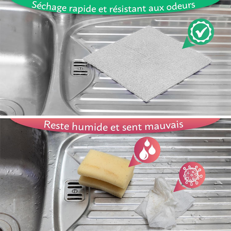 Authentiques chiffons suédois de qualité supérieure, entièrement biodégradables, écologiques, sans plastique, super absorbants, antibactériens, réutilisables et lavables. Remplacent les essuie-tout. Produit coup de coeur. La livraison est offerte!