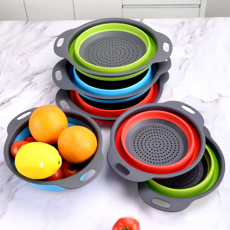 Passoire pliable en silicone multi-tailles et multi-usages, résistante à la chaleur et sans BPA, idéale pour égoutter pâtes et légumes, avec poignée portable et gain de place garanti. La livraison prioritaire est offerte !