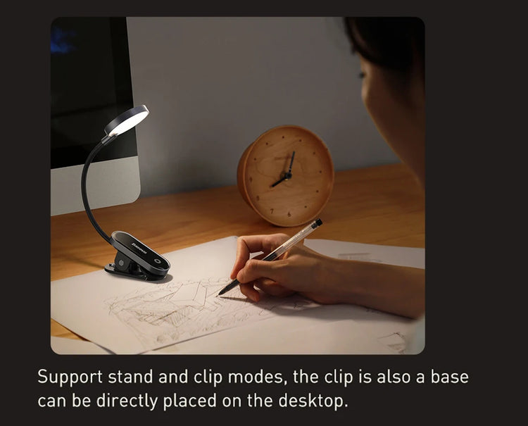 Baseus LED Clip Table Lamp Stepless Dimmable Wireless Desk Lamp Touch USB Rechargeable Reading Light LED Night Light Laptop Lamp