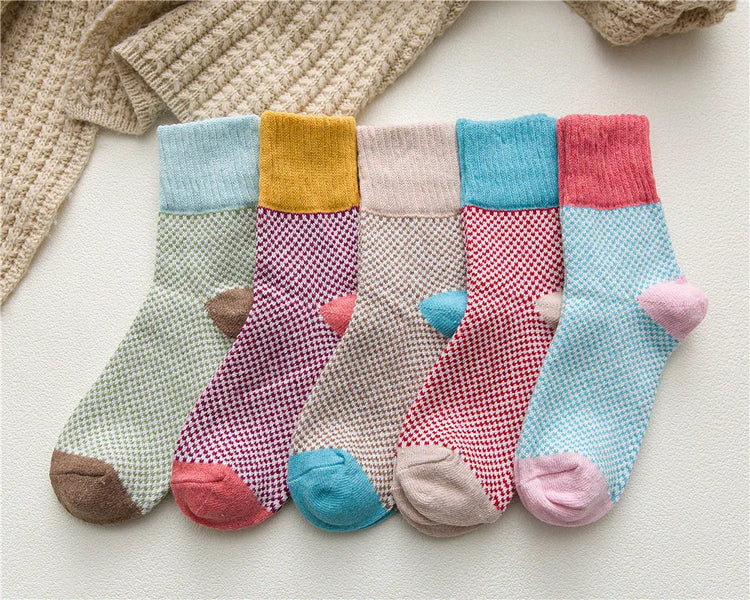 Magnifiques chaussettes épaisses, automne-hiver, en coton et laine, ultra-douces et chaudes, haute qualité, motif élégant, confort décontracté – lot de 5 paires pour femmes, taille unique 34-42. Livraison offerte !