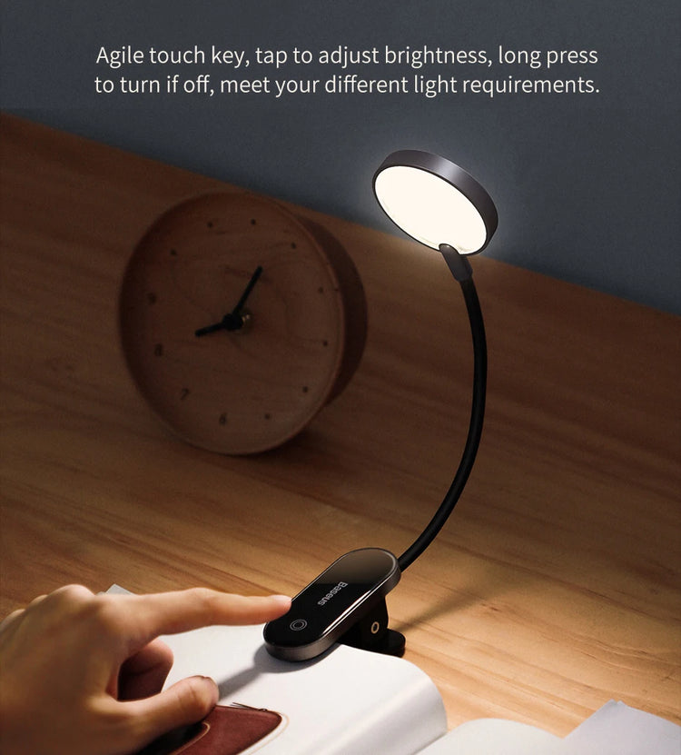 Baseus LED Clip Table Lamp Stepless Dimmable Wireless Desk Lamp Touch USB Rechargeable Reading Light LED Night Light Laptop Lamp