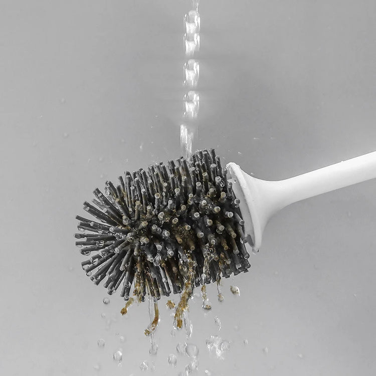 Brosse WC Premium en silicone : antibactérienne, séchage rapide, longue poignée, fixation murale ou socle - élégance et hygiène. La livraison est offerte !