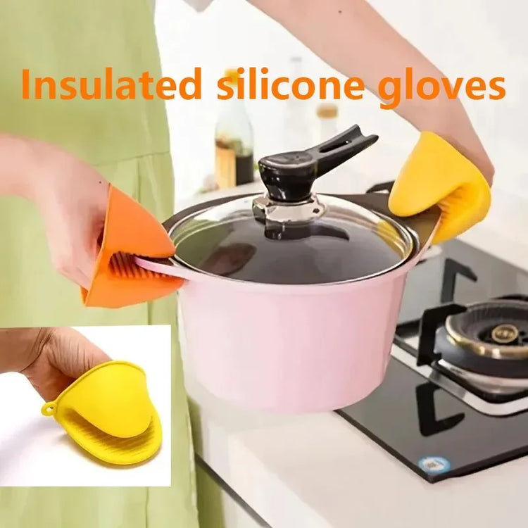 1 Pair Thicken Baking Silicone Oven Mitts Microwave Oven Glove Heat Insulation Anti-slip Grips Bowl Pot Clips Kitchen Gadgets