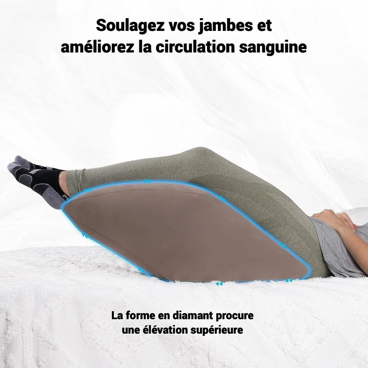 Coussin Premium de surélévation des jambes pour soutien et décompression. Réduit l'inconfort dorsal, améliore la posture, soulage les douleurs aux jambes. La livraison prioritaire est offerte !