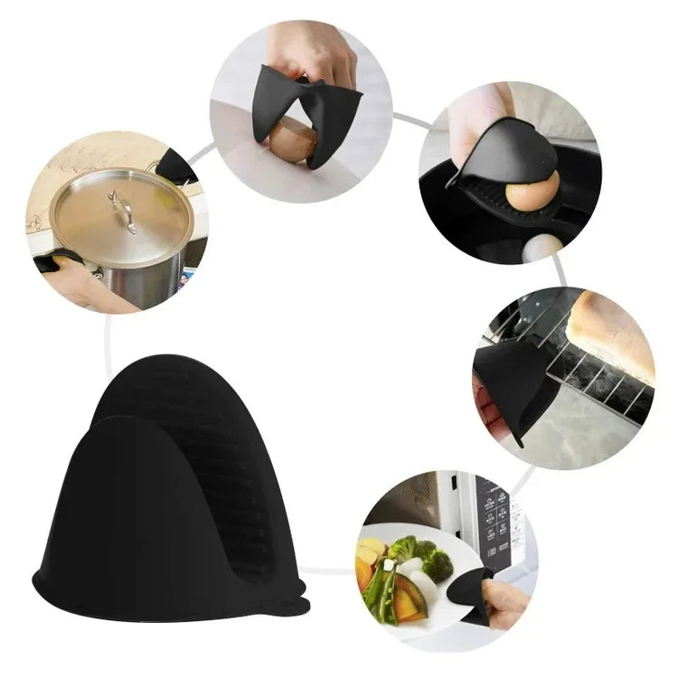 1 Pair Thicken Baking Silicone Oven Mitts Microwave Oven Glove Heat Insulation Anti-slip Grips Bowl Pot Clips Kitchen Gadgets