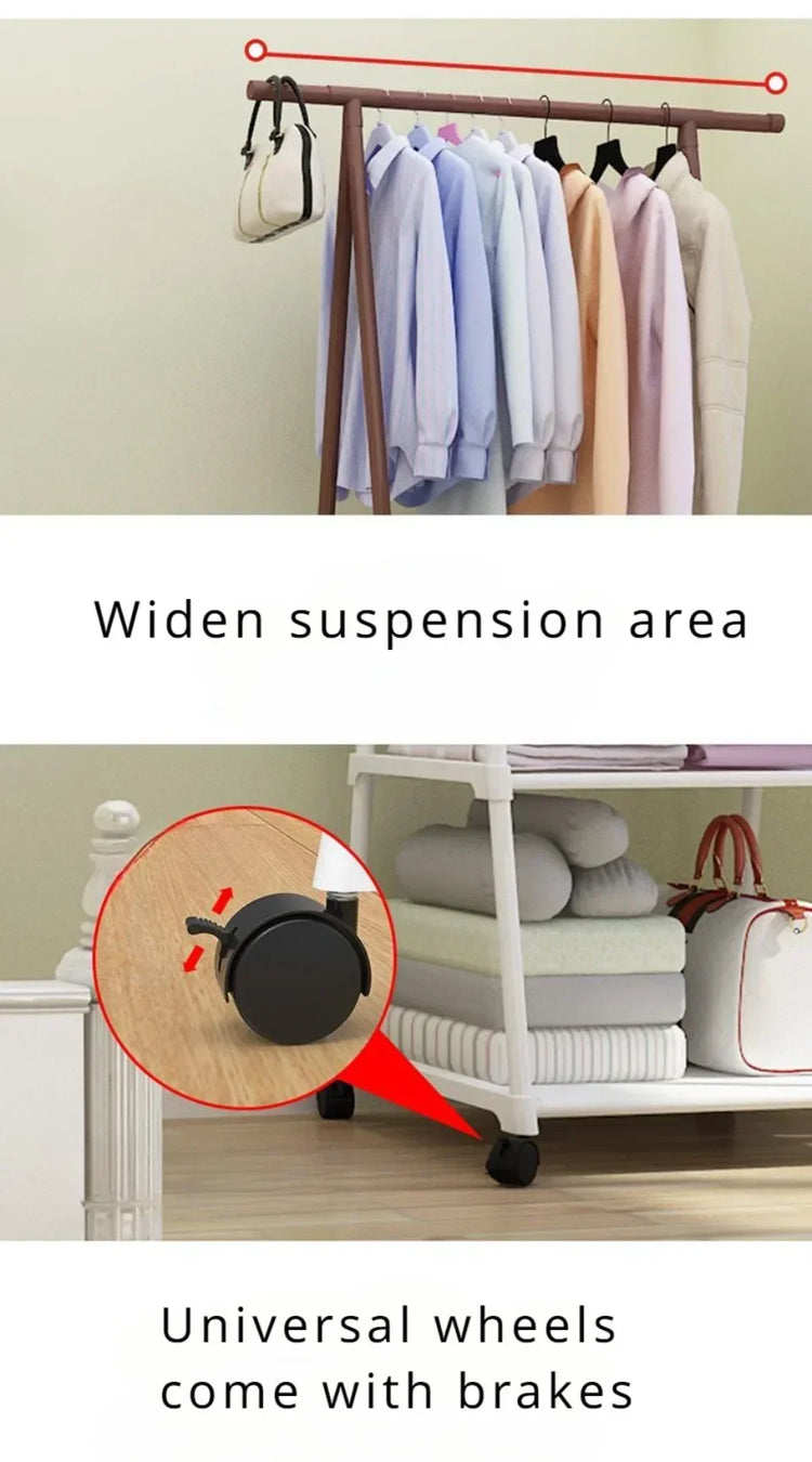 Triangle Coat and Hat Rack with Wheels Floor Standing Multi-layer Storage Rack Simple Modern Space Saving Hanging Clothes Stand