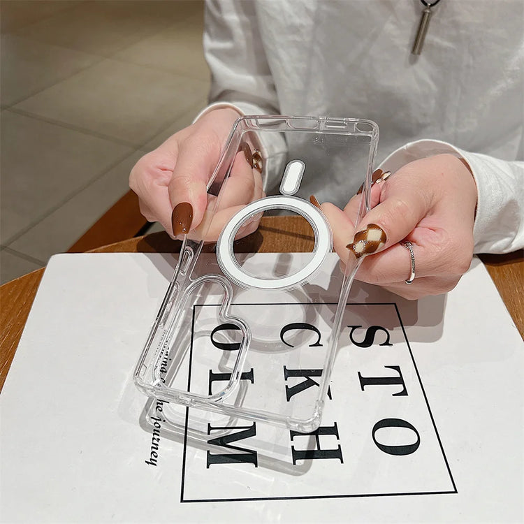 Coque transparente magnétique antichoc pour Samsung Galaxy – Compatible MagSafe, ultra fine, souple et résistante avec découpes précises. Livraison prioritaire offerte !