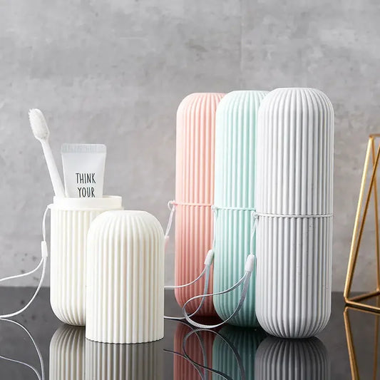 Superbe étui pour brosse à dents et dentifrice, boîtier de protection de voyage ou camping, protège de la saleté et des chocs, 2 gobelets de rinçage. La livraison prioritaire est offerte !