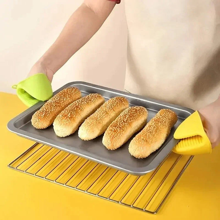 1 Pair Thicken Baking Silicone Oven Mitts Microwave Oven Glove Heat Insulation Anti-slip Grips Bowl Pot Clips Kitchen Gadgets