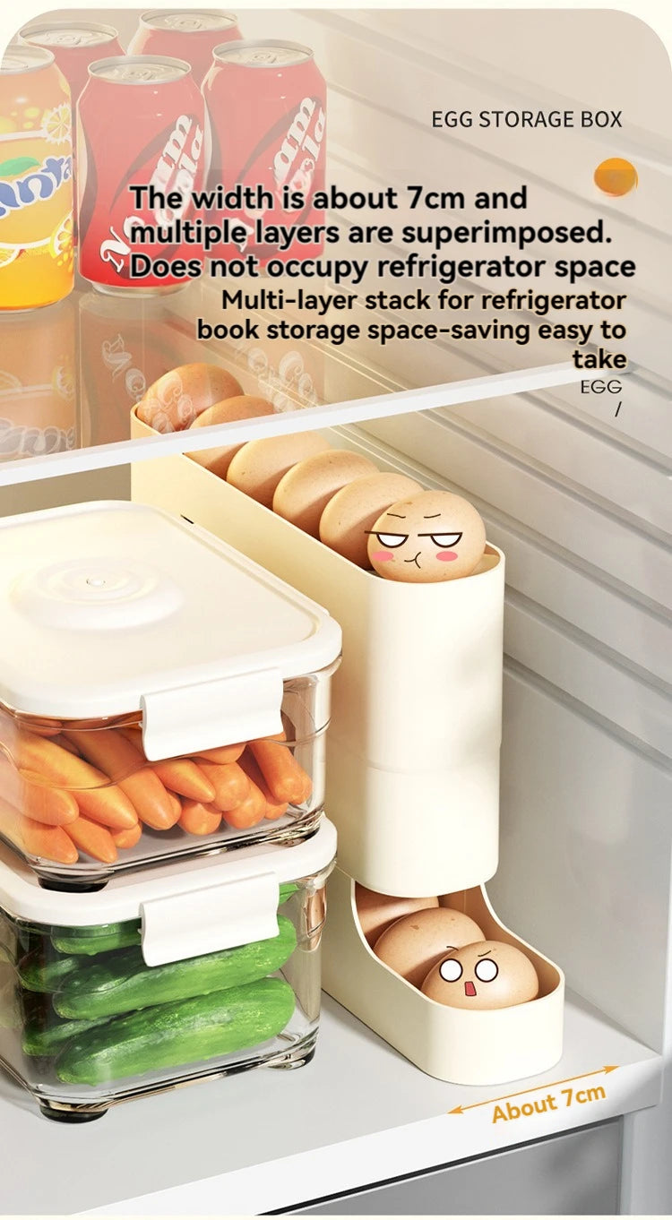 Rolling Egg Storage Holder for Fridge Side Door with Egg Container and Fresh-keeping Function Storage Organizer for Kitchen