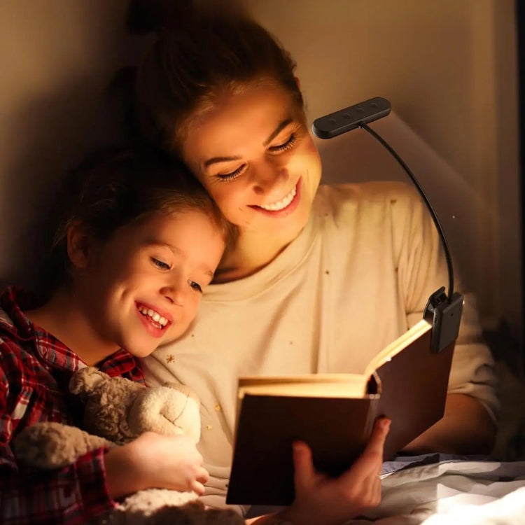 Ingénieuse lampe de lecture 19 LED Premium, pince jusqu'à 3cm, rechargeable, protection des yeux sans lumière bleue, gradation et 3 couleurs, cou flexible à 360°, longue durée, portable pour lire au lit. La livraison prioritaire est offerte !