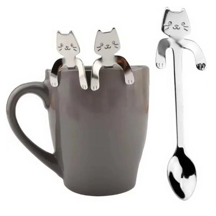 Cuillères à café en forme de chat suspendu, lot de 2 pièces en acier inoxydable 304, design ludique et élégant avec pattes qui s’accrochent au rebord de la tasse,   idéales pour café, thé, desserts et glaces. Livraison offerte !