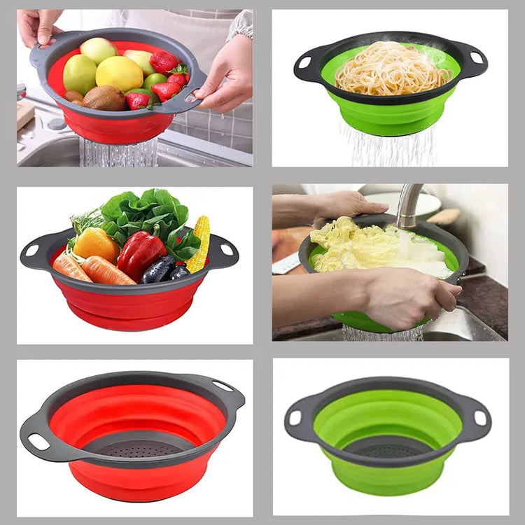 Passoire pliable en silicone multi-tailles et multi-usages, résistante à la chaleur et sans BPA, idéale pour égoutter pâtes et légumes, avec poignée portable et gain de place garanti. La livraison prioritaire est offerte !